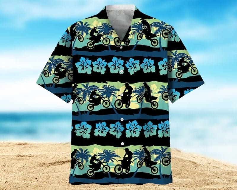 Bikergod Motorcycle Dirt Bike Racing Palm Tree Floral Hawaii Shirt Design 3D Full Printed Sizes S - 5XL NABI349