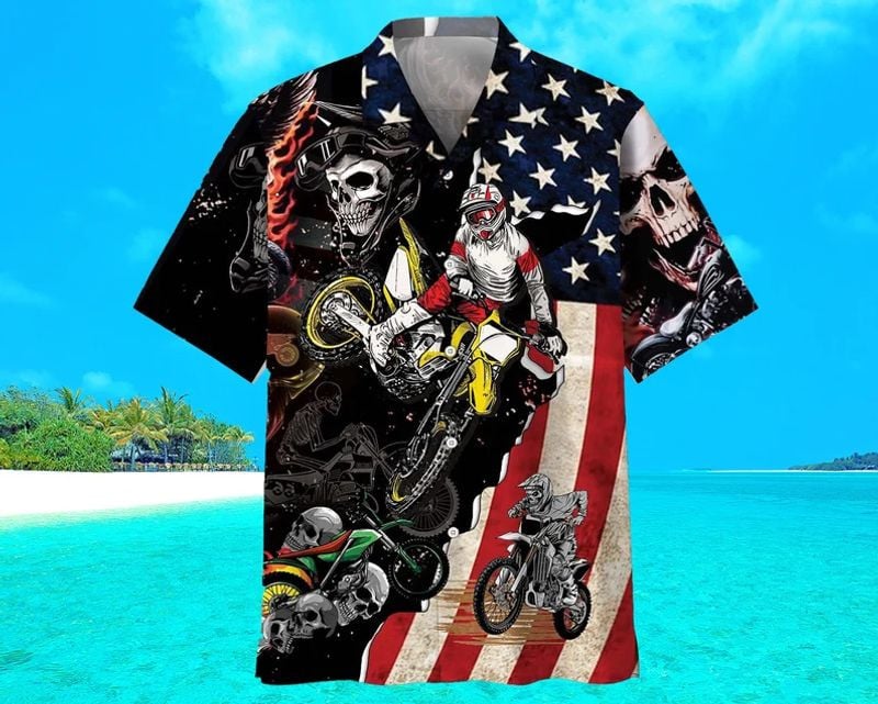 Bikergod Motorcycle Motocross Racing Skull US Flag Hawaii Shirt Design 3D Full Printed Sizes S - 5XL NABI337
