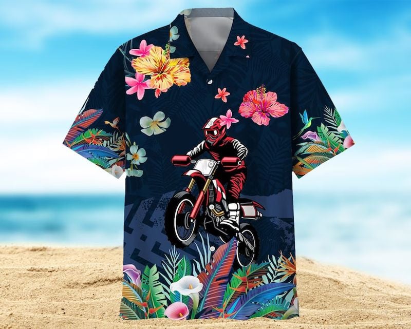 Bikergod Motorcycle Flower Colorful Dirt Bike Hawaii Shirt Design 3D Full Printed Sizes S - 5XL NABI345