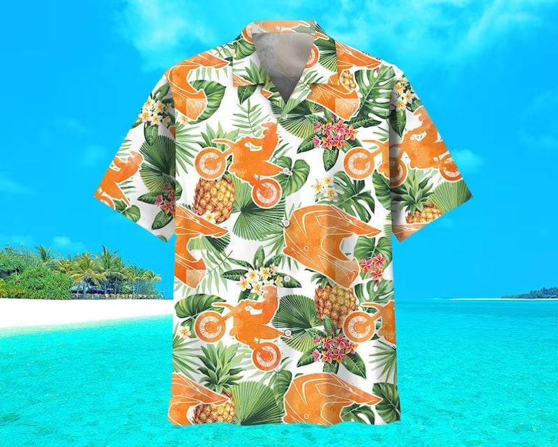 Bikergod Motorcycle Dirt Bike Racing Pineapple Floral Hawaii Shirt Design 3D Full Printed Sizes S - 5XL NABI356