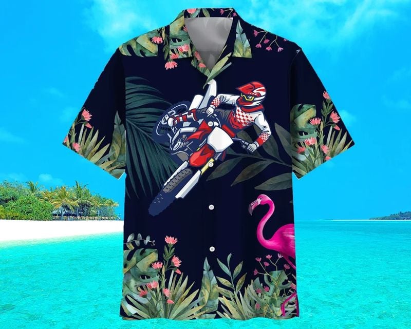 Bikergod Motorcycle Racing Flamingo Floral Hawaii Shirt Design 3D Full Printed Sizes S - 5XL NABI342