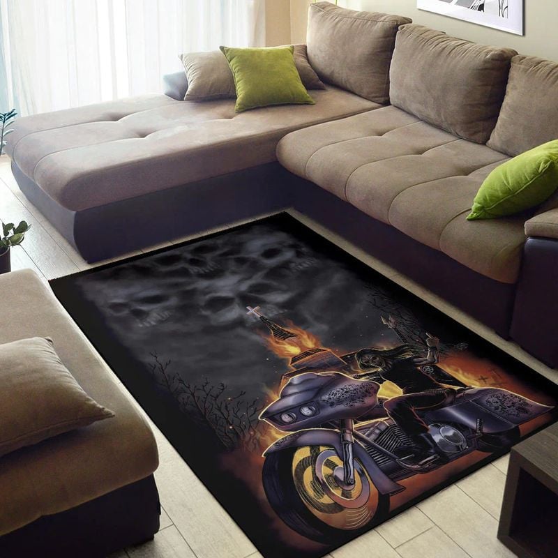 Bikergod Motorcycle SKull Biker Rug Home Floor Decor NABU212