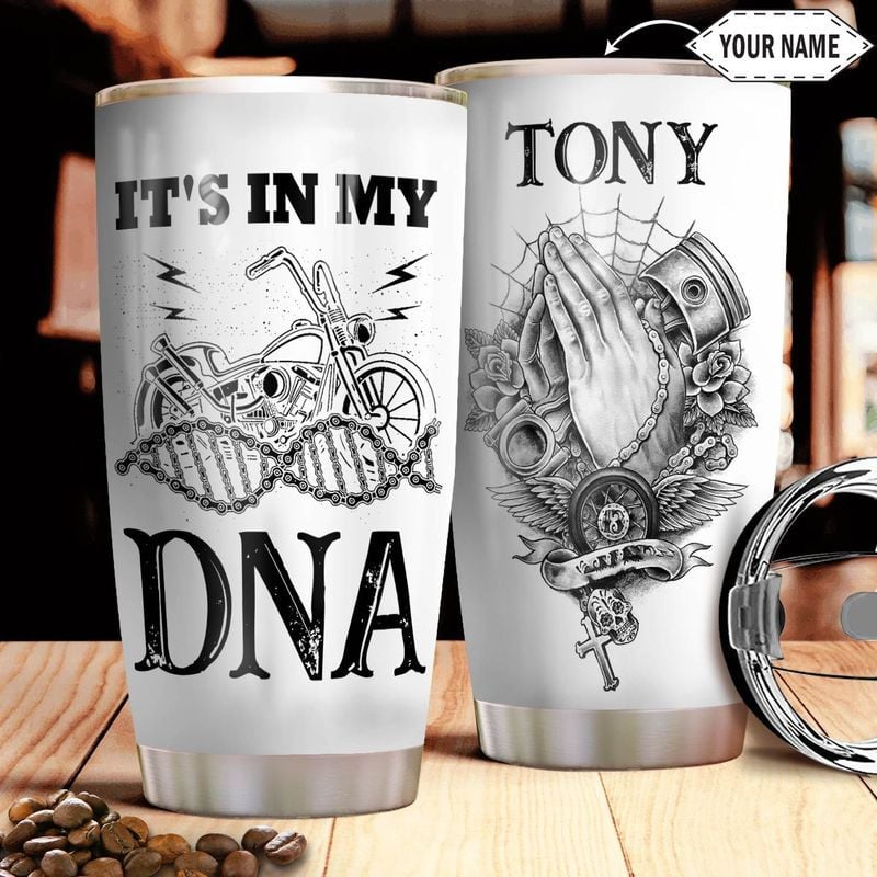 Bikergod Motorcycle Christian Biker It's In My DNA Custom Name Steelers Stainless Steel 20 Oz Tumbler- NABL315