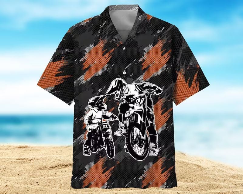 Bikergod Motorcycle Dad and Son Riding Motocross Hawaii Shirt Design 3D Full Printed Sizes S - 5XL NABI341