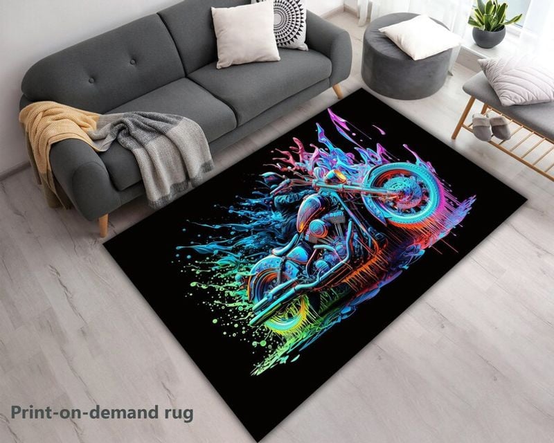 Bikergod Motorcycle Race Motorcycle Colorful Motorcycle Rug Home Floor Decor NABU228