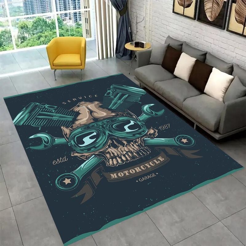 Bikergod Motorcycle Skull Rug Home Floor Decor NABU222