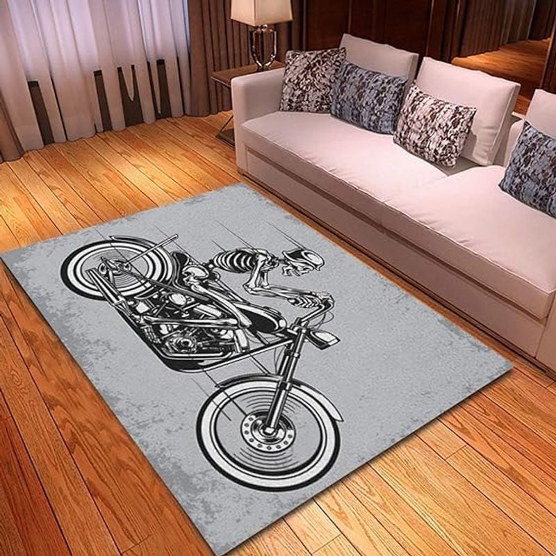 Bikergod Motorcycle Skeleton Riding Motorcycle Rug Home Floor Decor NABU216