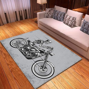 Bikergod Motorcycle Skeleton Riding Motorcycle Rug Home Floor Decor NABU216