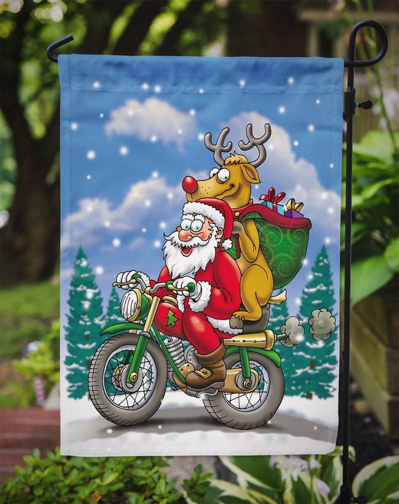Bikergod Motorcycle Santa Claus Ride Motorcycle Christmas Garden Flag NABE236
