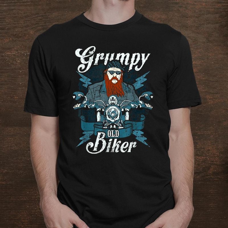 Bikergod Motorcycle Grumpy Old Biker Vintage T-shirt, Crew-neck Sweatshirt, Hoodie, Tank Top, V-neck T-shirt Design 2D Full Printed Sizes S - 5XL - NABR313