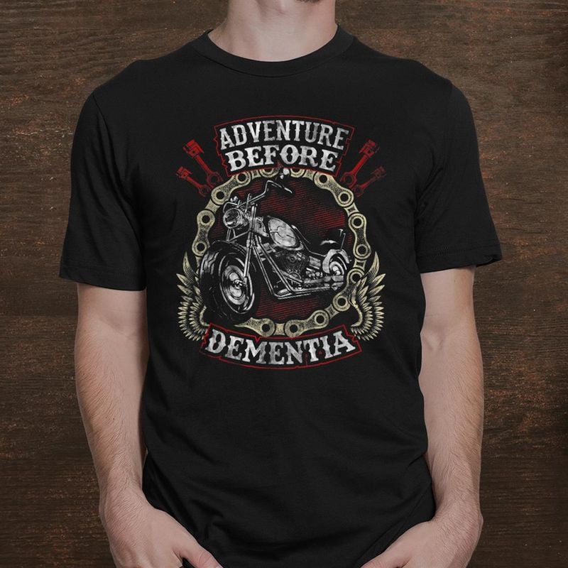 Bikergod Motorcycle Adventure Before Dementia Vintage T-shirt, Crew-neck Sweatshirt, Hoodie, Tank Top, V-neck T-shirt Design 2D Full Printed Sizes S - 5XL - NABR312