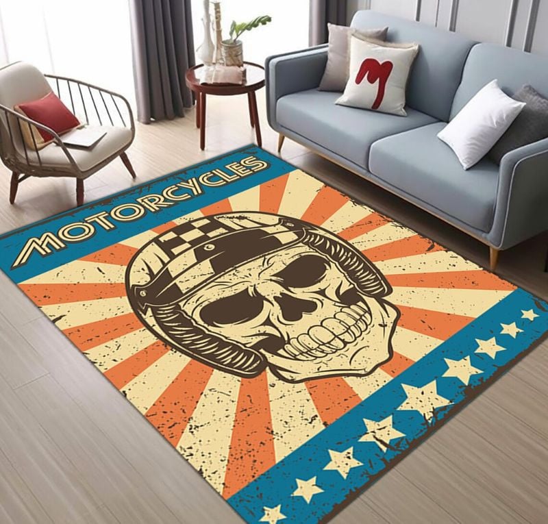 Bikergod Motorcycle Skull Retro Vintage Rug Home Floor Decor NABU224