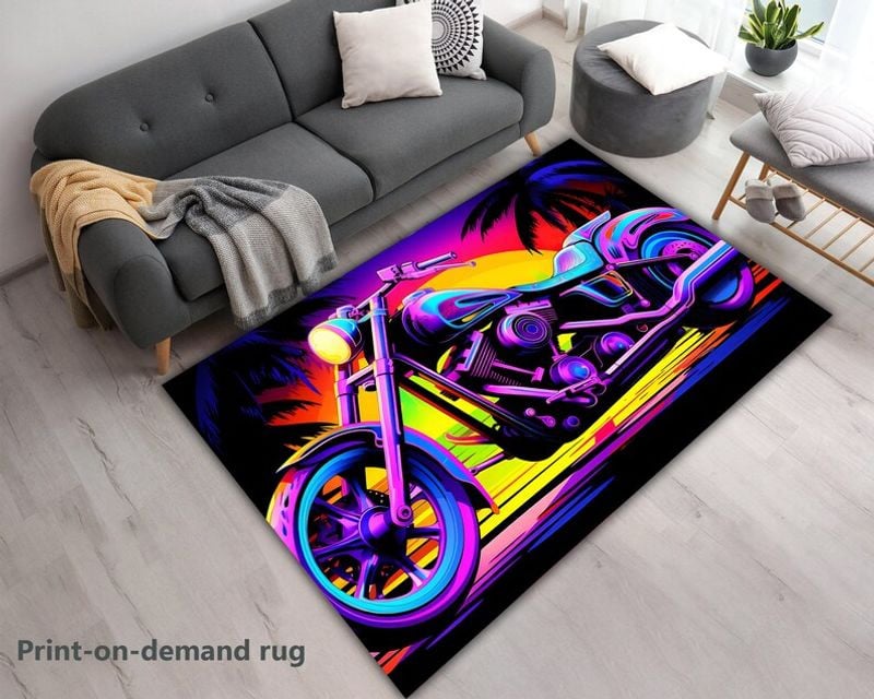 Bikergod Motorcycle Colorful Beach Rug Home Floor Decor NABU226