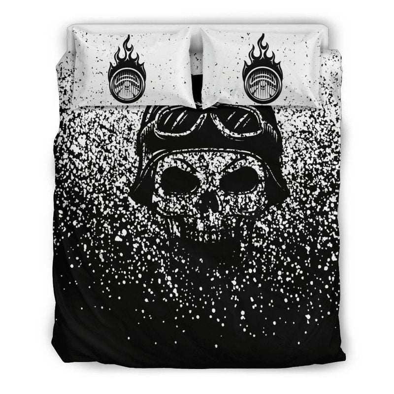 Bikergod Motorcycle FADED SKULL Bedding Set Cover Design 3D - NABE217