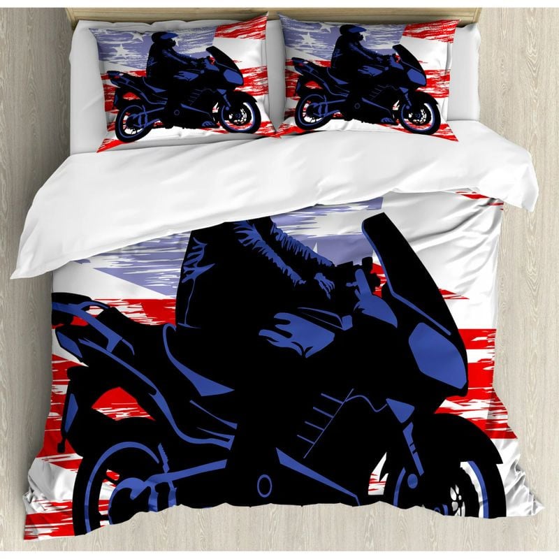 Bikergod Motorcycle Biker US Flag Bedding Set Cover Design 3D - NABT367