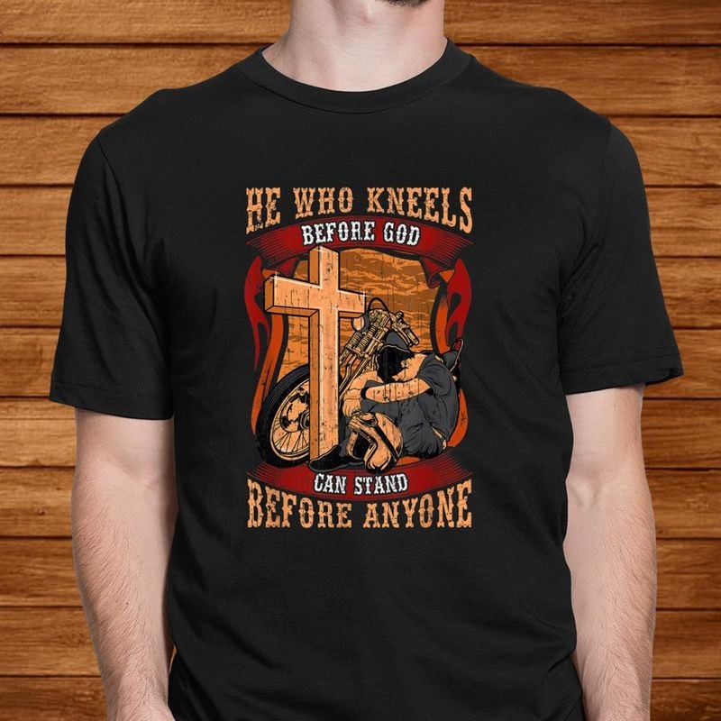 Bikergod Motorcycle Christian Biker Cross Kneel God Mototrcycle Prayer T-shirt, Crew-neck Sweatshirt, Hoodie, Tank Top, V-neck T-shirt Design 2D Full Printed Sizes S - 5XL - NABY214