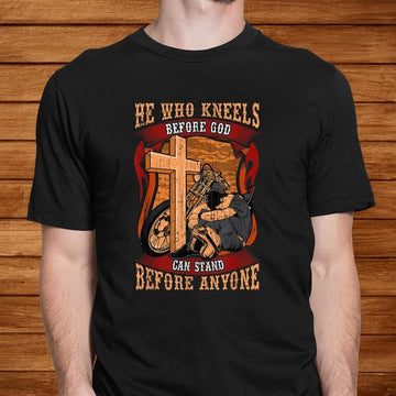 Bikergod Motorcycle Christian Biker Cross Kneel God Mototrcycle Prayer T-shirt, Crew-neck Sweatshirt, Hoodie, Tank Top, V-neck T-shirt Design 2D Full Printed Sizes S - 5XL - NABY214