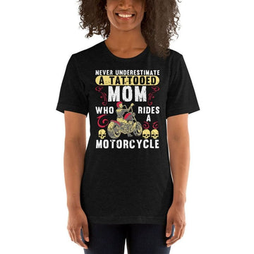 Bikergod Motorcycle Never Underestimate A Tattooed Mom Who Rides A Motorcycle T-shirt, Crew-neck Sweatshirt, Hoodie, Tank Top, V-neck T-shirt Design 2D Full Printed Sizes S - 5XL - NABK214