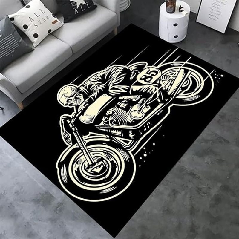Bikergod Motorcycle SKull Biker Rug Home Floor Decor NABU213