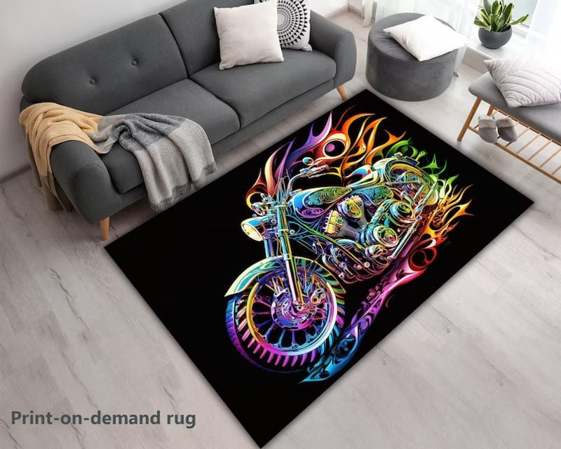 Bikergod Motorcycle Race Motorcycle Colorful Motorcycle Rug Home Floor Decor NABU229