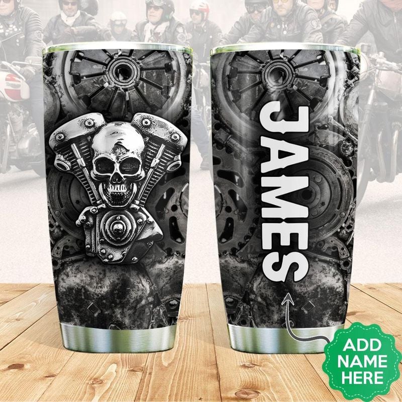 Bikergod Motorcycle Skull Biker Rock Custom Name Steelers Stainless Steel 20 Oz Tumbler- NABL318