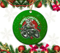 Bikergod Motorcycle Santa Claus Ride Motorcycle Merry Christmas Ceramic Round Ornament NABE210