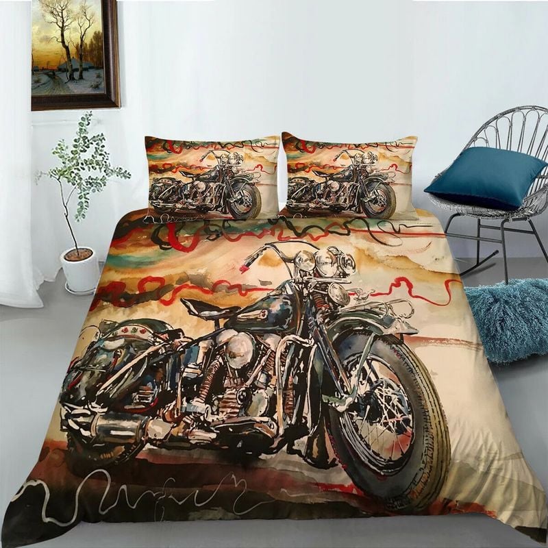 Bikergod Motorcycle Retro Motorcycle Vintage Bedding Set Cover Design 3D - NABT393