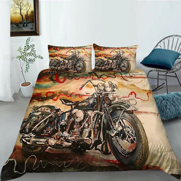 Bikergod Motorcycle Retro Motorcycle Vintage Bedding Set Cover Design 3D - NABT393