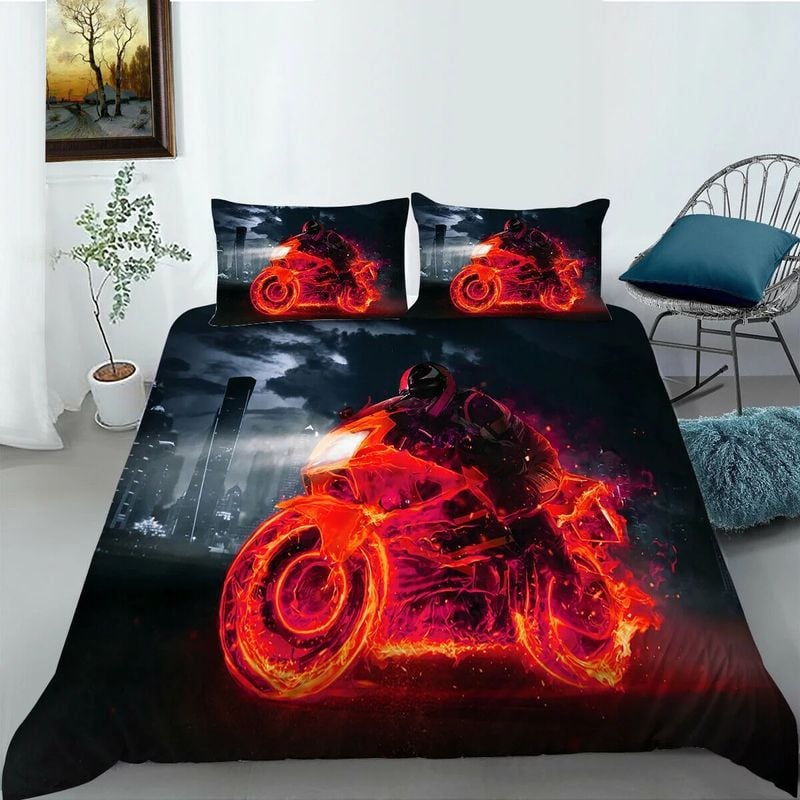 Bikergod Motorcycle Fire Biker Bedding Set Cover Design 3D - NABT331
