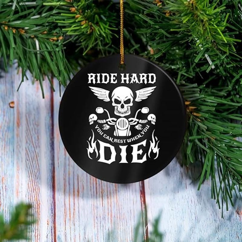 Bikergod Motorcycle Ride Hard You Can Rest When You Die Ceramics Round Ornament NABW307