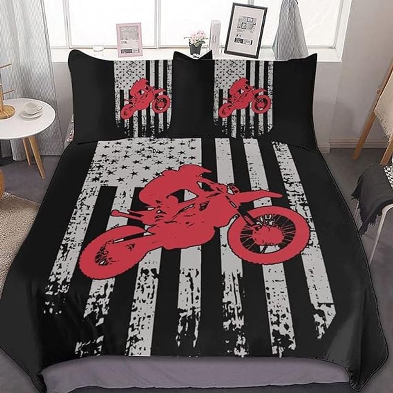 Bikergod Motorcycle Motocross Dirt Bike USA Flag Bedding Set Cover Design 3D - NABY240