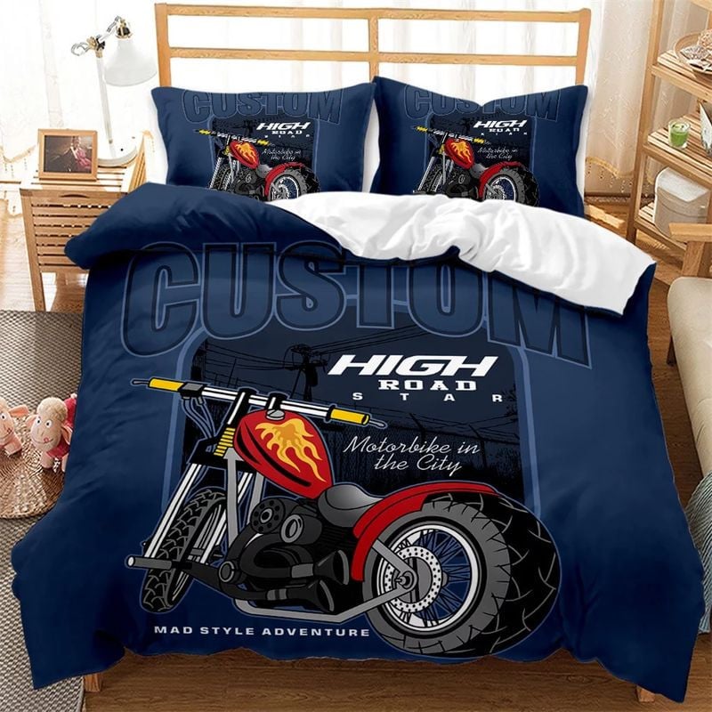 Bikergod Motorcycle Motorbike In The City Bedding Set Cover Design 3D - NABT349