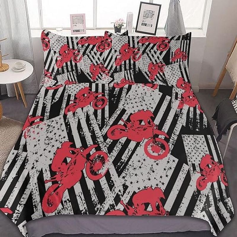 Bikergod Motorcycle Motocross USA Flag Bedding Set Cover Design 3D - NABY237