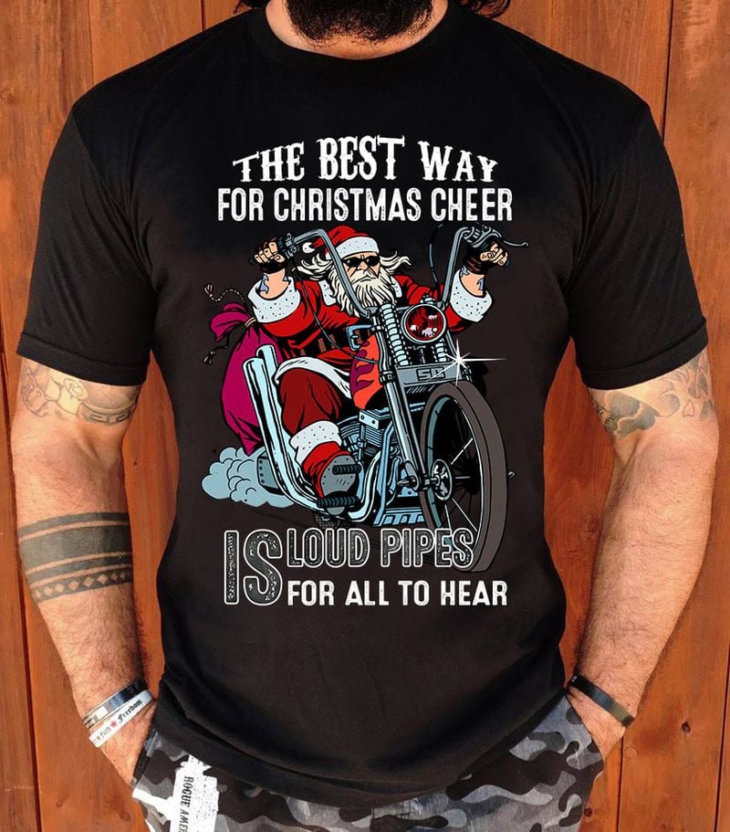 Bikergod Motorcycle Santa Ride Motorbike The best way for Christmas cheer T-shirt, Crew-neck Sweatshirt, Hoodie, Tank Top, V-neck T-shirt Design 2D Full Printed Sizes S - 5XL - NABQ302