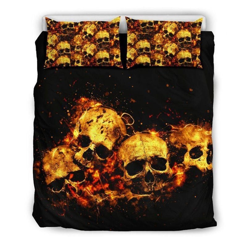 Bikergod Motorcycle FLAMING SKULL Bedding Set Cover Design 3D - NABE219