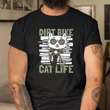 Bikergod Motorcycle Motocross Dirt Bike Cat Life T-shirt, Crew-neck Sweatshirt, Hoodie, Tank Top, V-neck T-shirt Design 2D Full Printed Sizes S - 5XL - NABY205