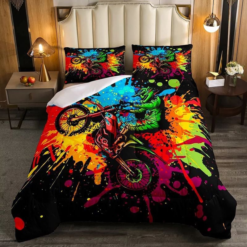 Bikergod Motorcycle Motocross Colorful Bedding Set Cover Design 3D - NABT352