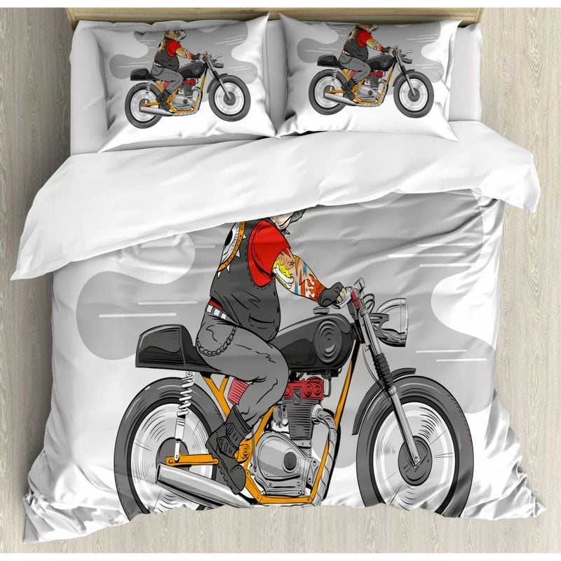Bikergod Motorcycle Bulldog with Tattoos on a Bike Bedding Set Cover Design 3D - NABT369