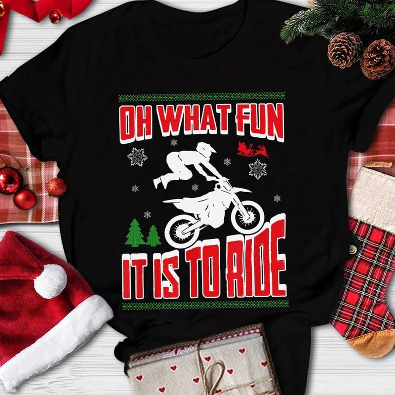 Bikergod Motorcycle Christmas Oh what fun It is to ride T-shirt, Crew-neck Sweatshirt, Hoodie, Tank Top, V-neck T-shirt Design 2D Full Printed Sizes S - 5XL - NABQ305