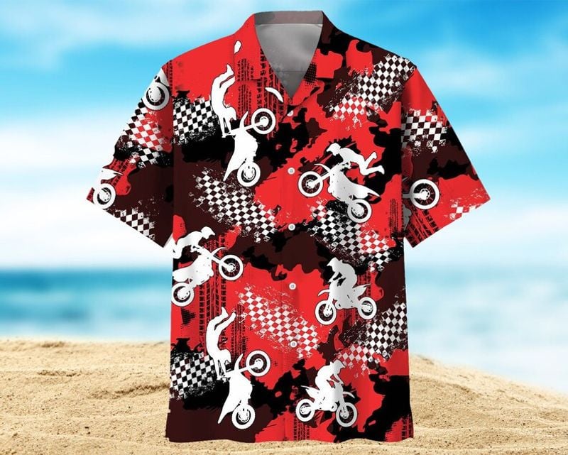 Bikergod Motorcycle Red Motocross Hawaii Shirt Design 3D Full Printed Sizes S - 5XL NABI339