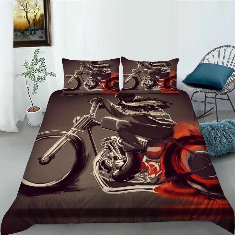 Bikergod Motorcycle Motocross Skull Biker Bedding Set Cover Design 3D - NABT328