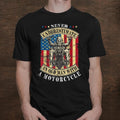 Bikergod Motorcycle American Flag Never Underestimate An Old Man With A Motorcycle T-shirt, Crew-neck Sweatshirt, Hoodie, Tank Top, V-neck T-shirt Design 2D Full Printed Sizes S - 5XL - NABR282