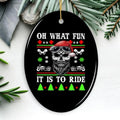 Bikergod Motorcycle Biker Skull Santa Oh What It Is To Ride Christmas Ceramics Oval Ornament NABW303