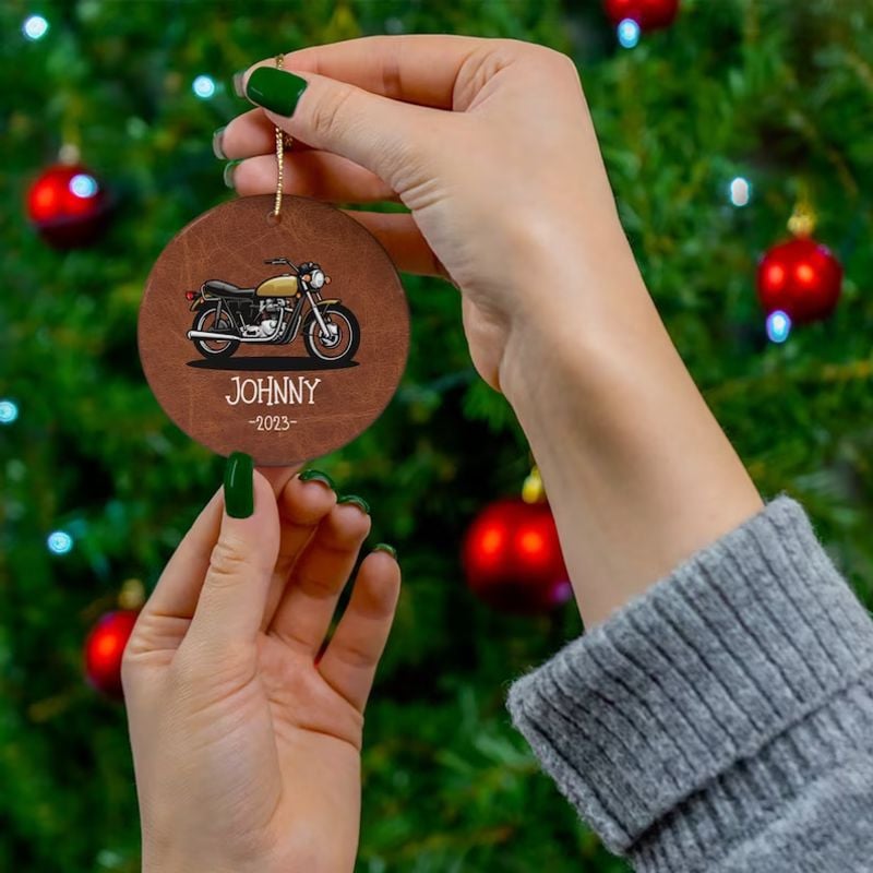 Bikergod Motorcycle Biker Custom Name Ceramic Round Ornament NABE213