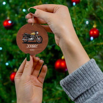 Bikergod Motorcycle Biker Custom Name Ceramic Round Ornament NABE213