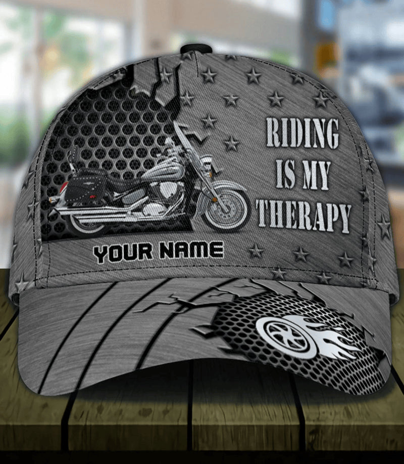 Bikergod Motorcycle Riding Is My Therapy Custom Name Classic Cap NABJ170