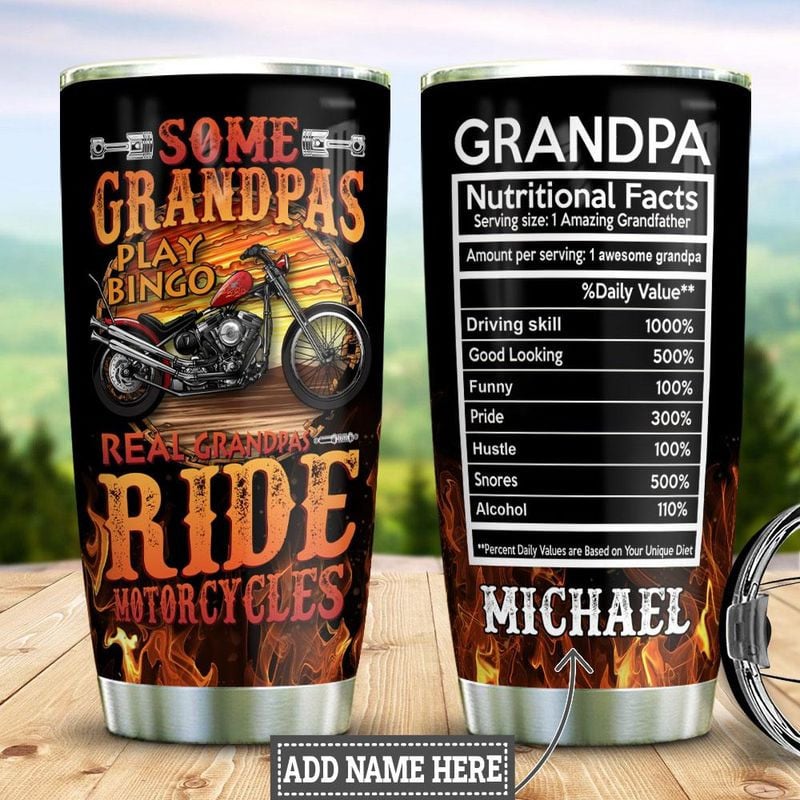 Bikergod Motorcycle Real Grandpas Ride Motorcycles Custom Name Steelers Stainless Steel 20 Oz Tumbler- NABL312