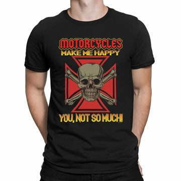 Bikergod Motorcycle Makes Me Happy T-shirt, Crew-neck Sweatshirt, Hoodie, Tank Top, V-neck T-shirt Design 2D Full Printed Sizes S - 5XL - NABE248