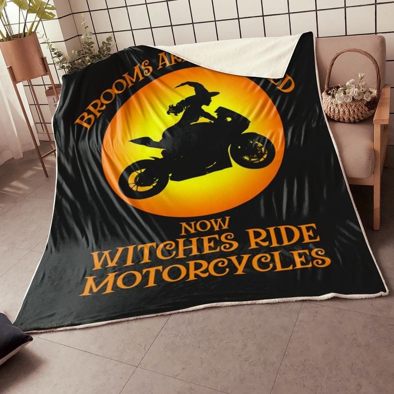 Bikergod Motorcycle My Broom Broke So Now I Ride A Motorcycle Halloween Blanket NABD374