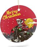Bikergod Motorcycle Santa Claus Ride Motorcycle Merry Christmas Ceramics Round Ornament NABW300
